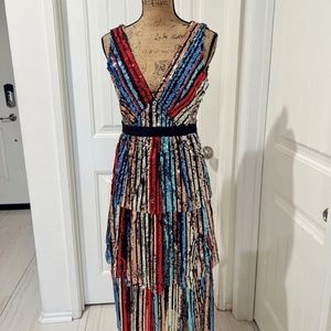 Gorgeous Party Glitter Sequins V Neck Multicolor Tiered Sleeveless Dress Size M